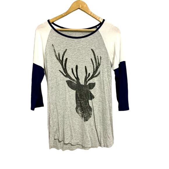 Navy Blue and Gray Deer Baseball Quarter Sleeve Tee - Picture 1 of 6